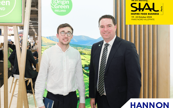 HANNON at SIAL 2024. Pictured (L-R): ????, Fiontan Campbell HANNON Logistics SAS, and Martin Heydon, Minister of State at the Department of Agriculture, Food and the Marine