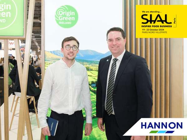 HANNON at SIAL 2024. Pictured (L-R): ????, Fiontan Campbell HANNON Logistics SAS, and Martin Heydon, Minister of State at the Department of Agriculture, Food and the Marine