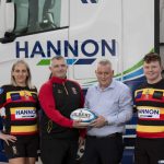 Lurgan Rugby Club Women’s 1st XV Captain Claire Glover, Lurgan Rugby Club Head Coach Damien Campbell, Aodh Hannon, Managing Director at HANNON Transport & Lurgan Rugby Club Men’s 1st XV Captain Angus Cunningham