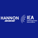 Two company logos on dark blue background