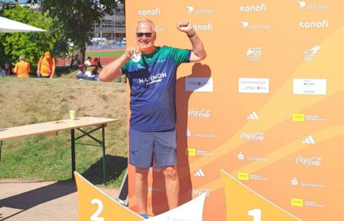 Man on winning podium
