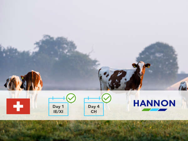 Week 9 - Irish Beef Groupage to Switzerland Cows in field with HANNON banner