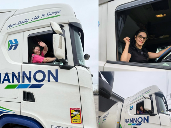 Image collage of three women driving lorries